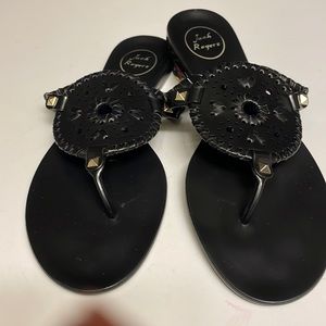 Jack Rogers “Georgica “ Black Jelly Medallion Thong Sandals. Size - 9. Preowned.